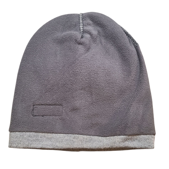 Snap-on Gray Knit Beanie Hat with Fleece Lining | Red Stripe | One Size - Picture 3 of 8